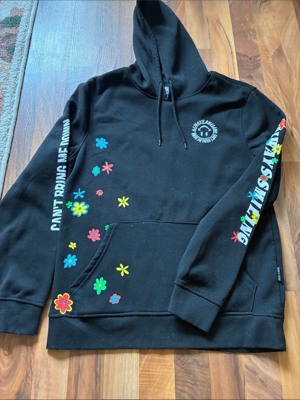 Brooklyn Cloth Black Hoodie with Multicolor Floral Prints